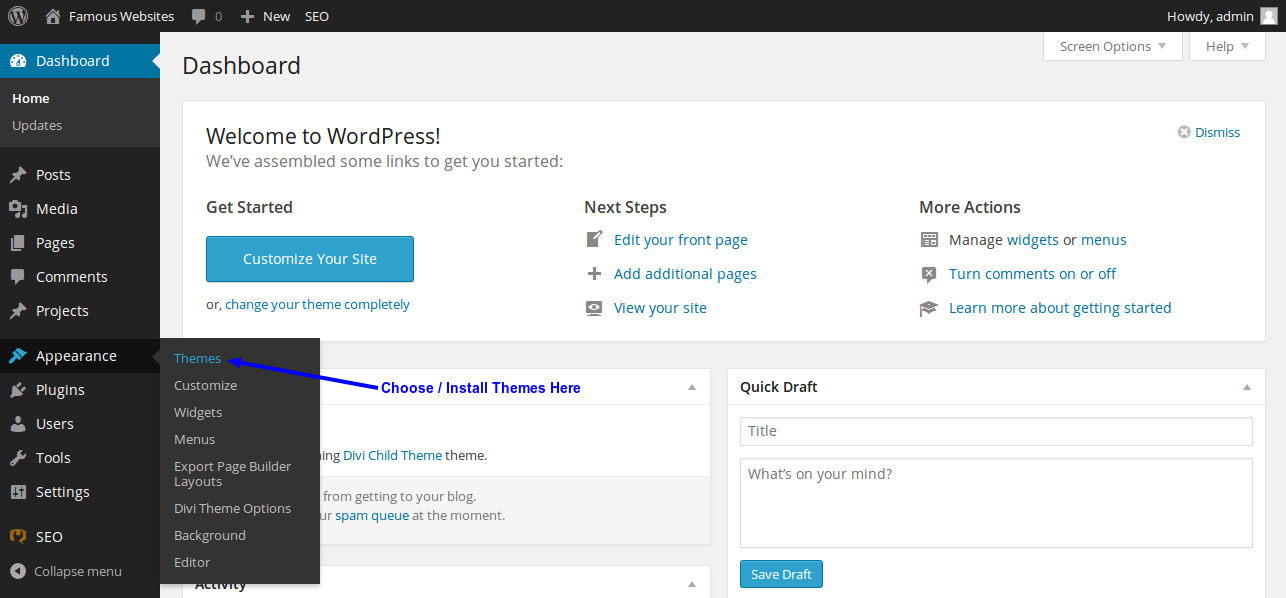 Choose / Install a WordPress Theme